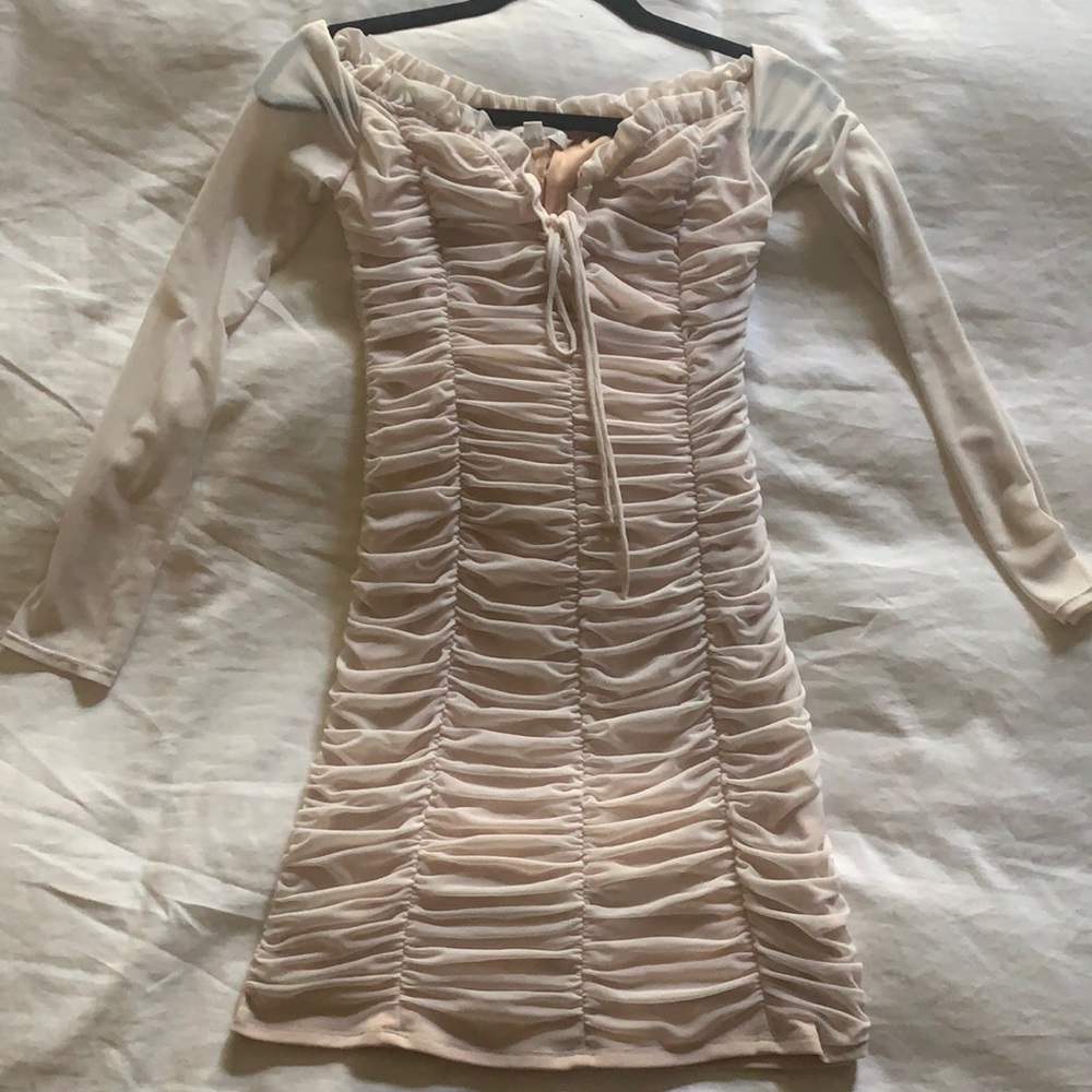 White and nude mini dress